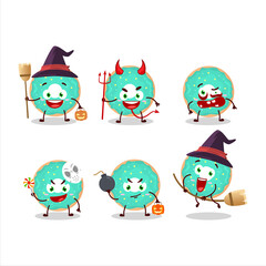 Halloween expression emoticons with cartoon character of vanilla blue donut