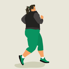 Fat woman is engaged in running. Vector illustration.