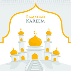 Background Ramadan Kareem, With mosque illustration and gold combined white color perfect for greetings card on moon ramadan