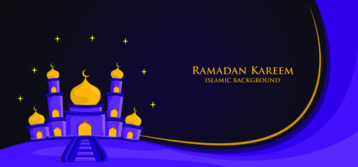 Background Ramadan Kareem, With mosque illustration and gold combined purple color perfect for greetings card on moon ramadan