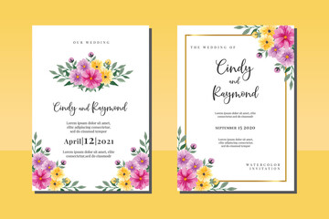 Naklejka na ściany i meble Wedding invitation frame set, floral watercolor hand drawn Daisy Flower design Invitation Card Template