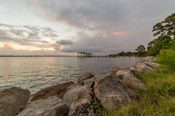 sunset over the river