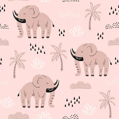 Lichtdoorlatende gordijnen Olifant Naadloos patroon met handgetekende olifanten