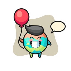 bath bomb mascot illustration is playing balloon