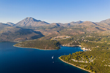 Atunning aerial view of the Adriatic sea coast near Dubrovnik in Croatia on a sunny summer day