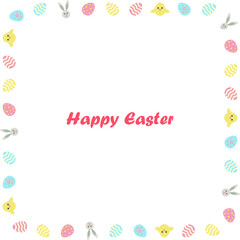 Happy Easter set eggs bunny birds frame border
