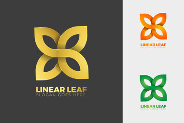 Golden Linear Leaf Logo Gradient