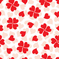 Fototapeta na wymiar Red flowers and hearts seamless pattern. Love. Valentine's Day background. 