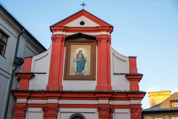 Facade of a baroque church in Kraków, Poland