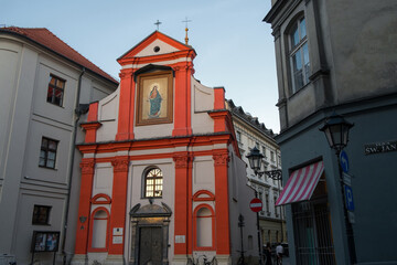 Facade of a baroque church in Kraków, Poland