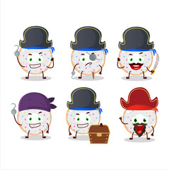 Cartoon character of vanilla donut with various pirates emoticons