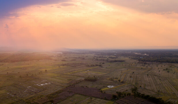 Rice Terrace Aerial Shot. Image of beautiful terrace rice field. Topview