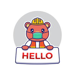 Cute bear carrying hello banner