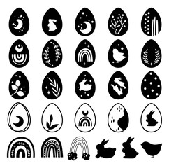Easter Eggs black and white kids clipart vector bundle