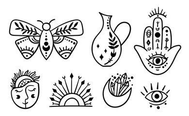 Boho line mystical and magical signs set