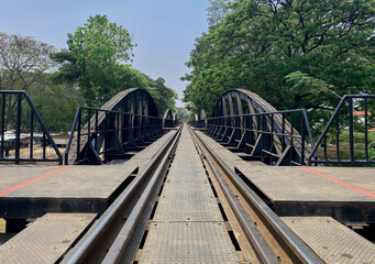 Fototapeta na wymiar Thai Railways crossing the River Kwai Iron Bridge Is a place to visit Kanchanaburi, Thailand.