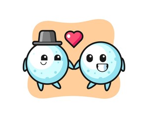 snow ball cartoon character couple with fall in love gesture