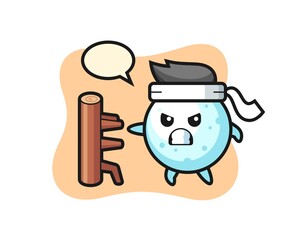 Naklejka premium snow ball cartoon illustration as a karate fighter