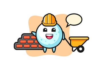 Cartoon character of snow ball as a builder