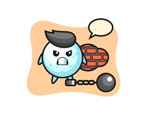 Character mascot of snow ball as a prisoner