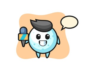 Character mascot of snow ball as a news reporter