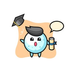 Illustration of snow ball cartoon throwing the hat at graduation