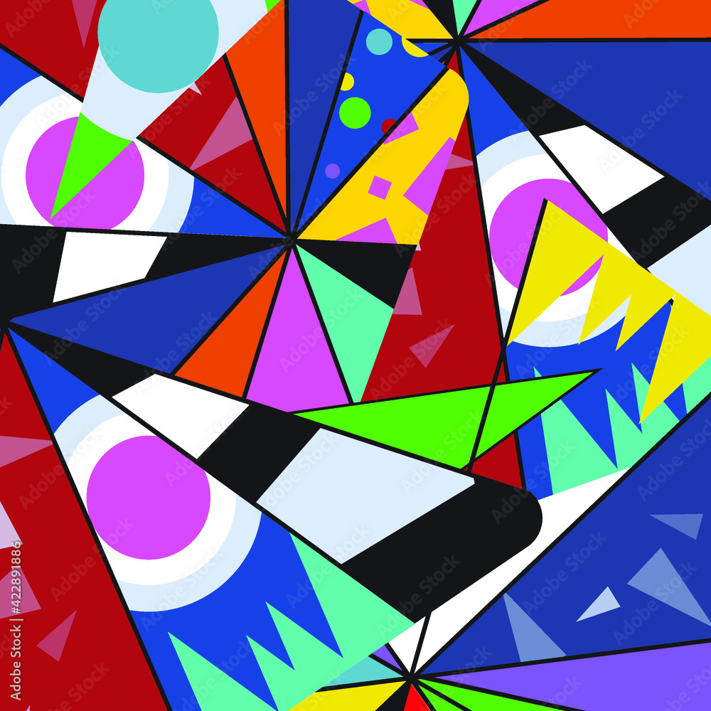 Poster colorful funny pattern in cartoon style triangle shape.vector illustrations.