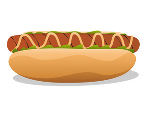 Hotdog with grilled vegetables and sausages