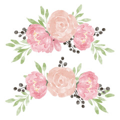 rose peony watercolor flower arrangement set