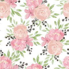 watercolor rose peony floral seamless pattern