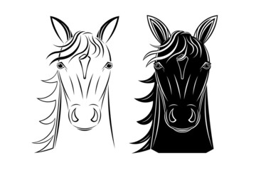 Line art vector drawing of smart horse face
