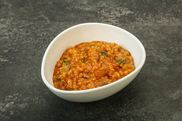 Traditional Georgian Kharcho soup with meat