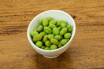 Spicy wasabi peanuts in the bowl