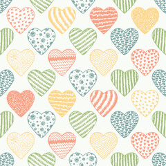 Hearts Seamless pattern. Hand drawn doodles Vector illustration. Happy Valentine's day. Vintage Valentine background.