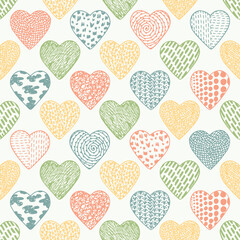 Hearts Seamless pattern. Hand drawn doodles Vector illustration. Happy Valentine's day. Vintage Valentine background.