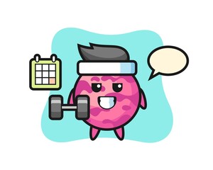 ice cream scoop mascot cartoon doing fitness with dumbbell