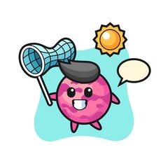 ice cream scoop mascot illustration is catching butterfly