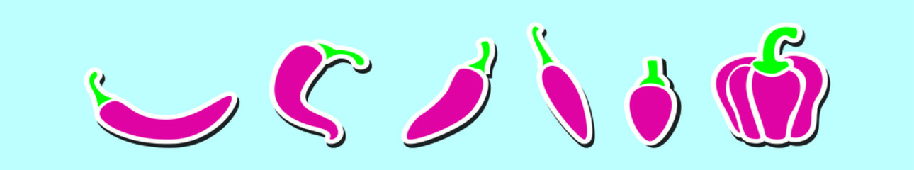 set of pepper cartoon icon design template with various models. vector illustration isolated on blue background