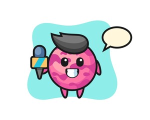 Character mascot of ice cream scoop as a news reporter