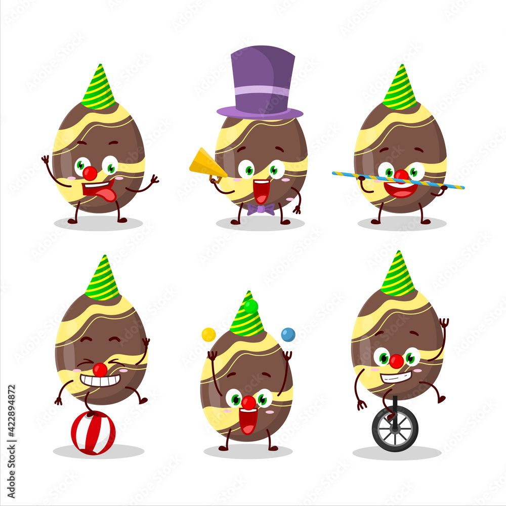 Sticker Cartoon character of brown easter egg with various circus shows