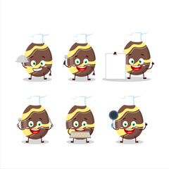 Cartoon character of brown easter egg with various chef emoticons