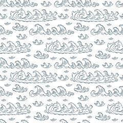 Vector Seamless pattern of Sea Waves - Hand drawn Doodles illustrations