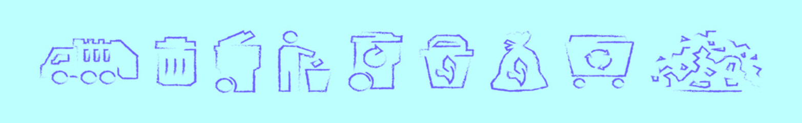 set of garbage cartoon icon design template with various models. vector illustration isolated on blue background