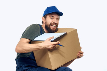 male working uniform box delivery by courier professional