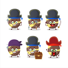 Cartoon character of brown easter egg with various pirates emoticons