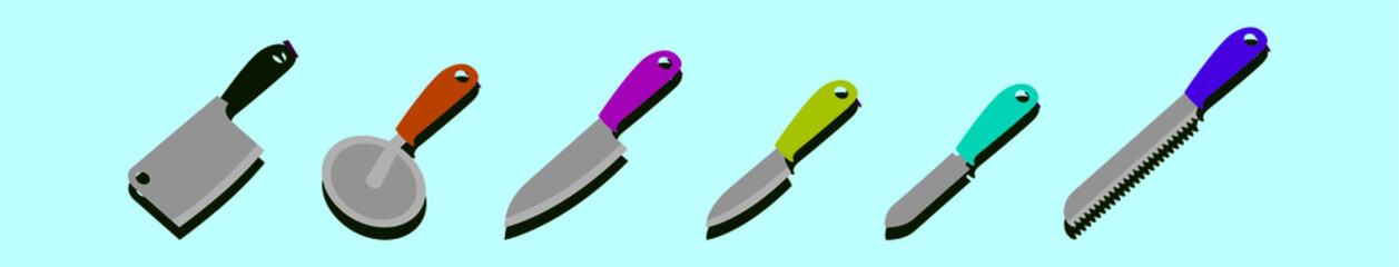 set of knife cartoon icon design template with various models. vector illustration isolated on blue background