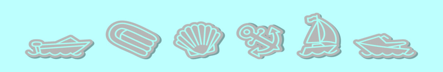 set of nautical cartoon icon design template with various models. vector illustration isolated on blue background