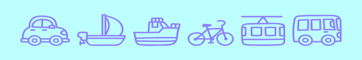 Obraz premium set of transportation cartoon icon design template with various models. vector illustration isolated on blue background