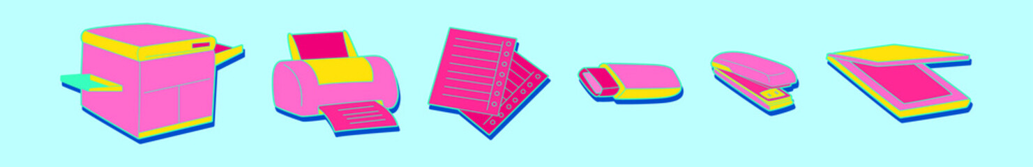 set of office element cartoon icon design template with various models. vector illustration isolated on blue background