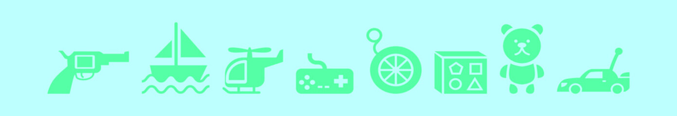 set of toys cartoon icon design template with various models. vector illustration isolated on blue background